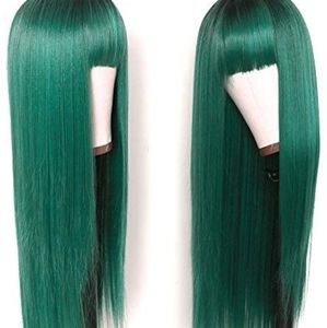 Dark Green Synthetic Wig w. bangs